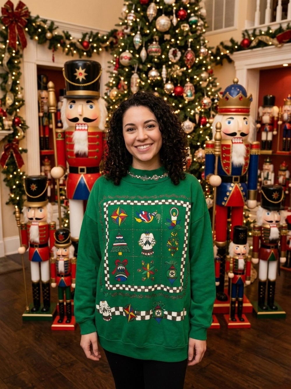 Vintage 90s Nutcracker Christmas Sweatshirt Green Mock Neck Boxy XL XXL